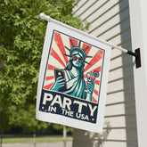 Garden & House Banner, party in the USA Statue of Liberty funny humorous decorative front yard garden flag post stand outside decor