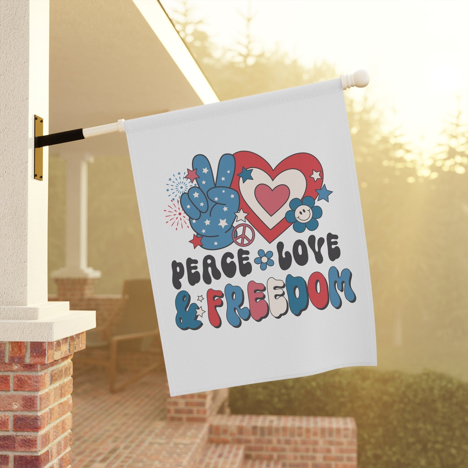 Garden & House Banner, Peace Love Freedom Independence Day Outdoor Garden Decor, Fourth of July Outside Home Celebartion Flag