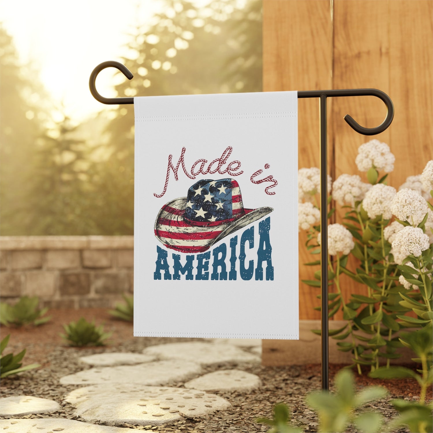 Garden & House Banner, Made In America Patriotic Home Garden Display, Independence Day Celebration Outdoor Banner, Proud American Flag Decor