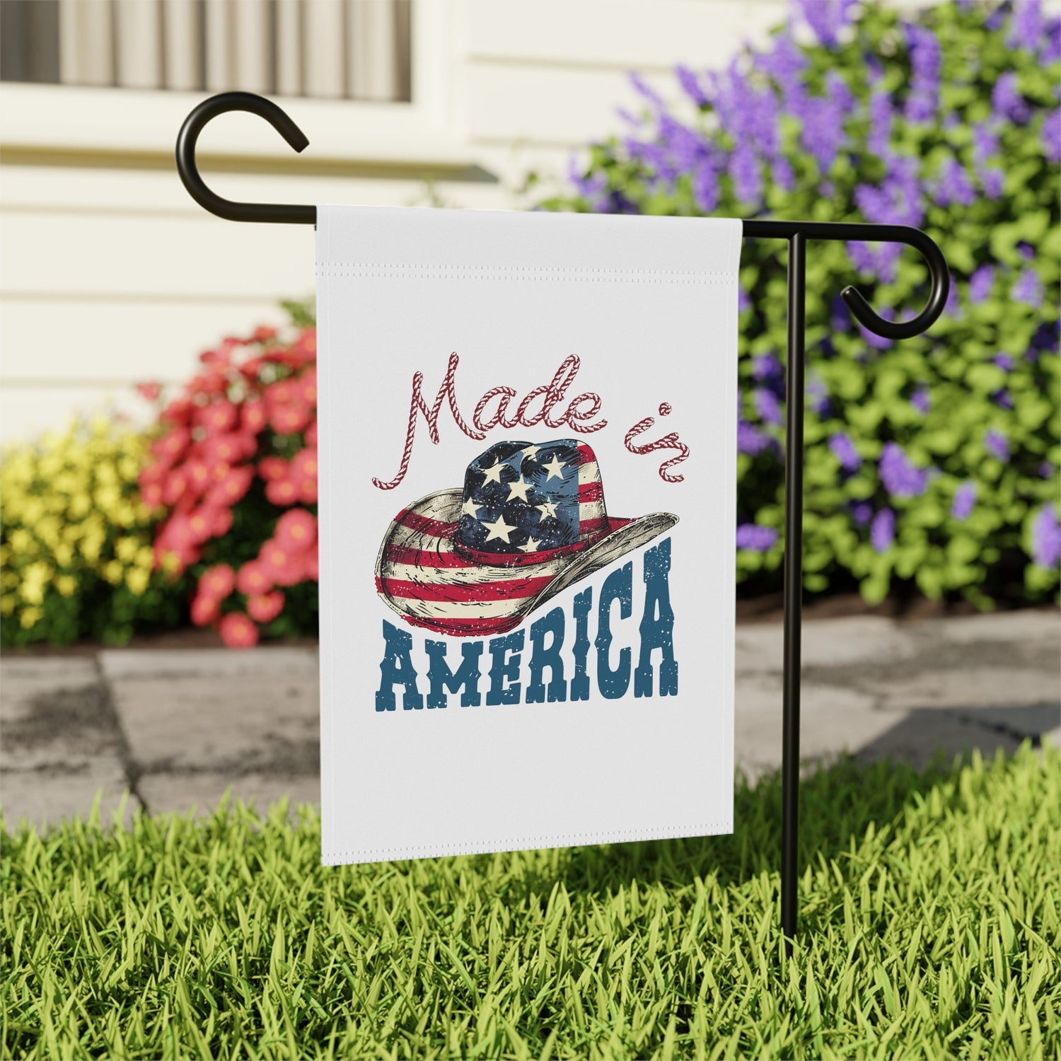 Garden & House Banner, Made In America Patriotic Home Garden Display, Independence Day Celebration Outdoor Banner, Proud American Flag Decor