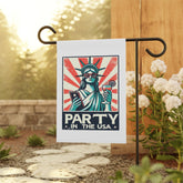 Garden & House Banner, Party in the USA Humorous Decorative Front Yard Garden Post Flag Stand, Statue of Liberty funny outside decor