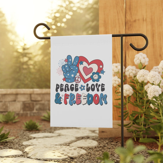 Garden & House Banner, Peace Love Freedom Independence Day Outdoor Garden Decor, Fourth of July Outside Home Celebartion Flag