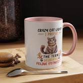 Accent Coffee Mug (11, 15oz), Crazy Cat Lady coffee mug, Humorous sayings, Kitty Lover tea cup,