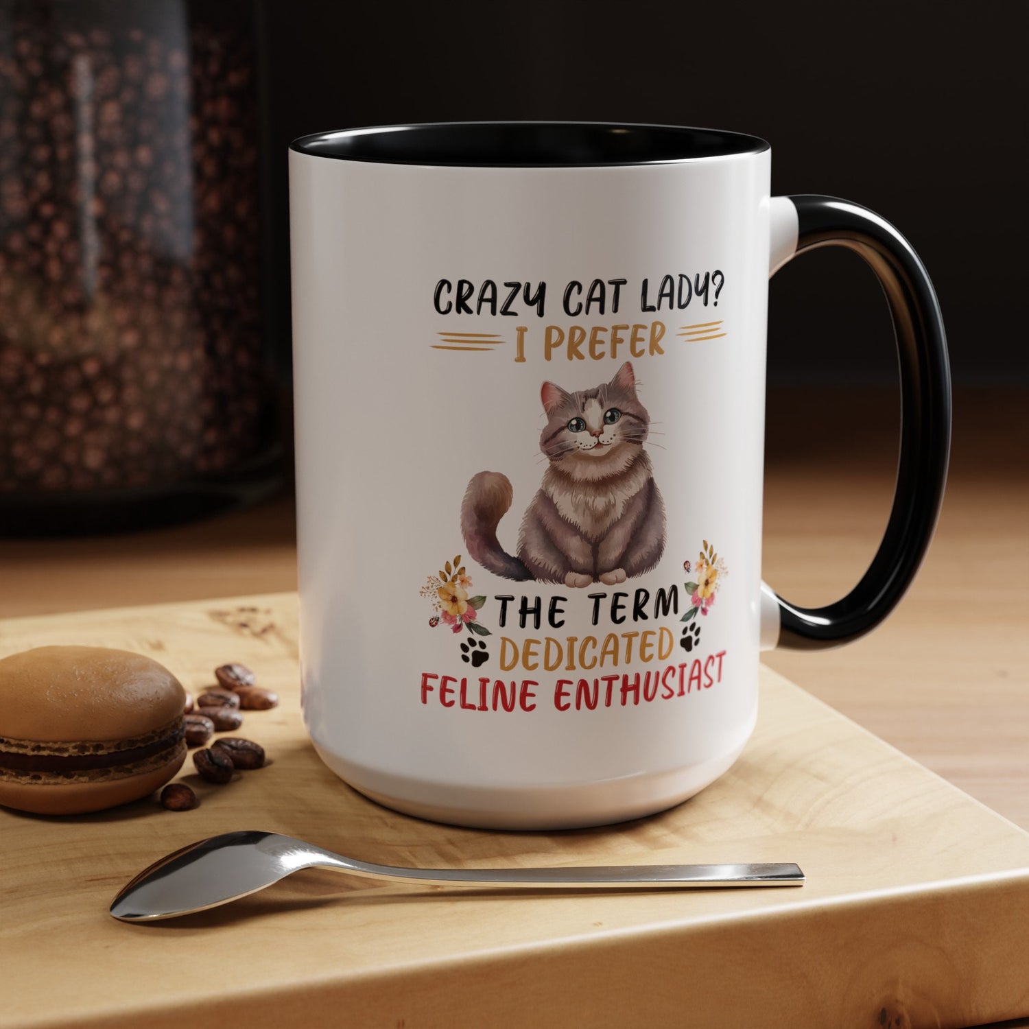 Accent Coffee Mug (11, 15oz), Crazy Cat Lady coffee mug, Humorous sayings, Kitty Lover tea cup,