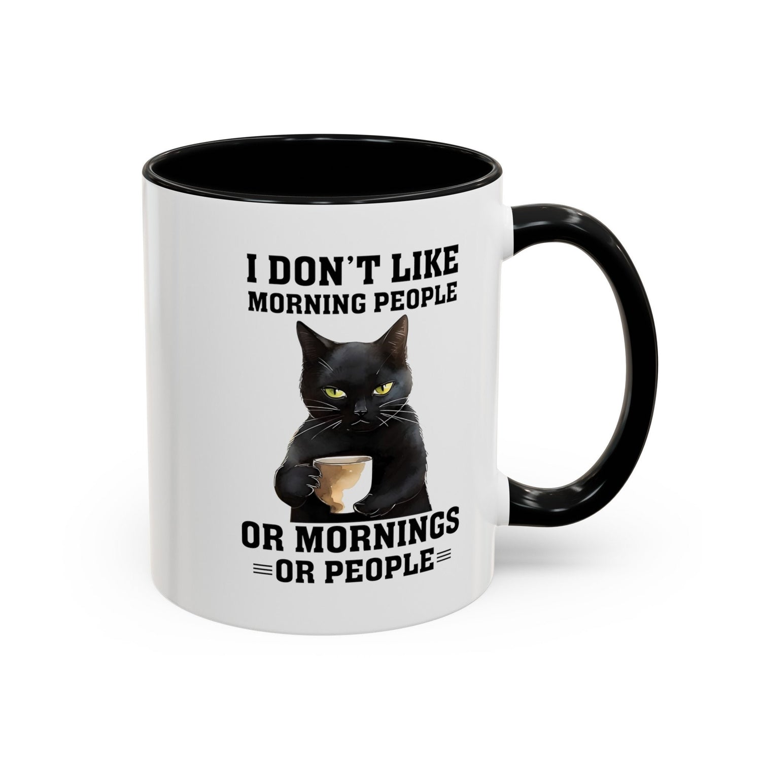 Accent Coffee Mug (11, 15oz), black cat sarcastic humorous saying everyday kitchen coffee tea color accent funny gift mug