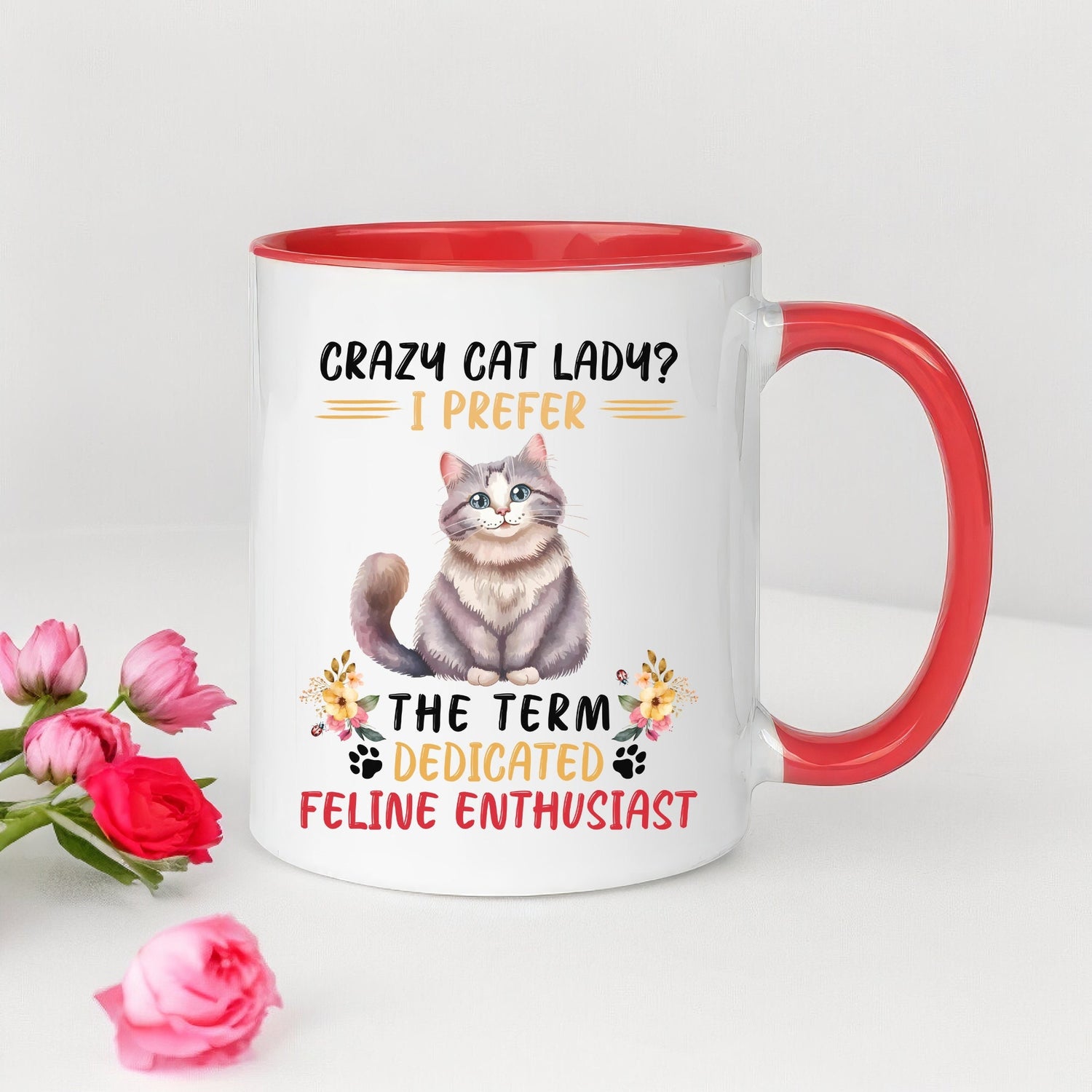 Accent Coffee Mug (11, 15oz), Crazy Cat Lady coffee mug, Humorous sayings, Kitty Lover tea cup,