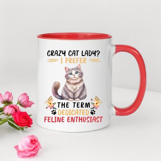 Accent Coffee Mug (11, 15oz), Crazy Cat Lady coffee mug, Humorous sayings, Kitty Lover tea cup,