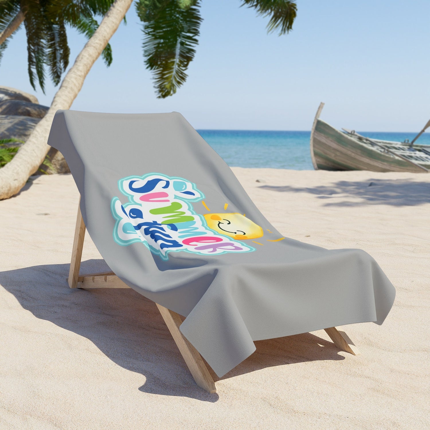 Beach Towel, Oversized Happy Sunny bright colorful Sand Beach Vacation Travel Towel