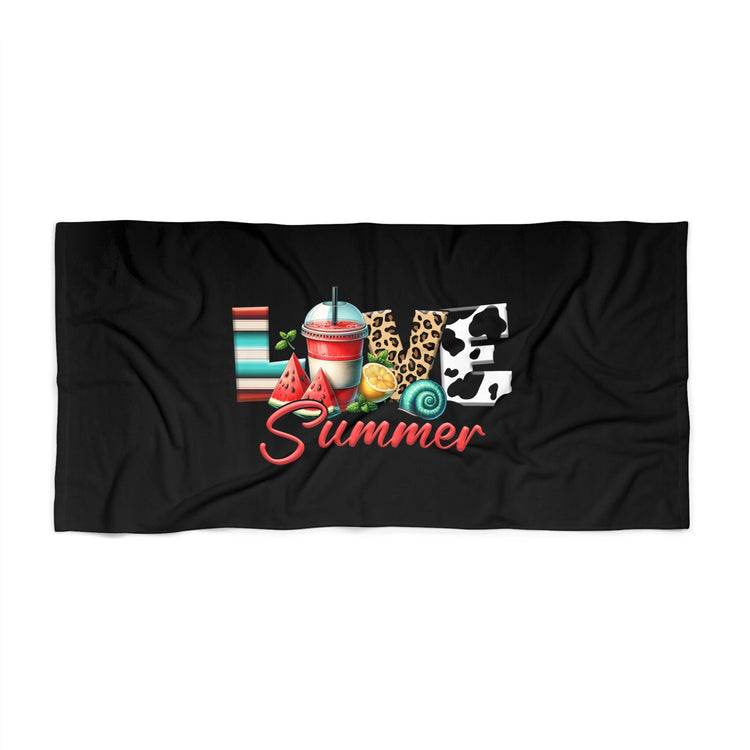 Beach Towel, Summer Love Black Everyday Colorful Large Terry Cloth Lush Fun Beach Sand Towel