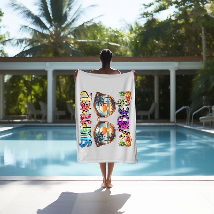 Beach Towel, Summer Vibes White oversized colorful Every Day Fun Travel Beach Towel The Aurora Touch
