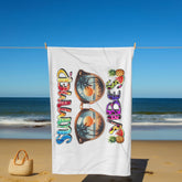 Beach Towel, Summer Vibes White oversized colorful Every Day Fun Travel Beach Towel