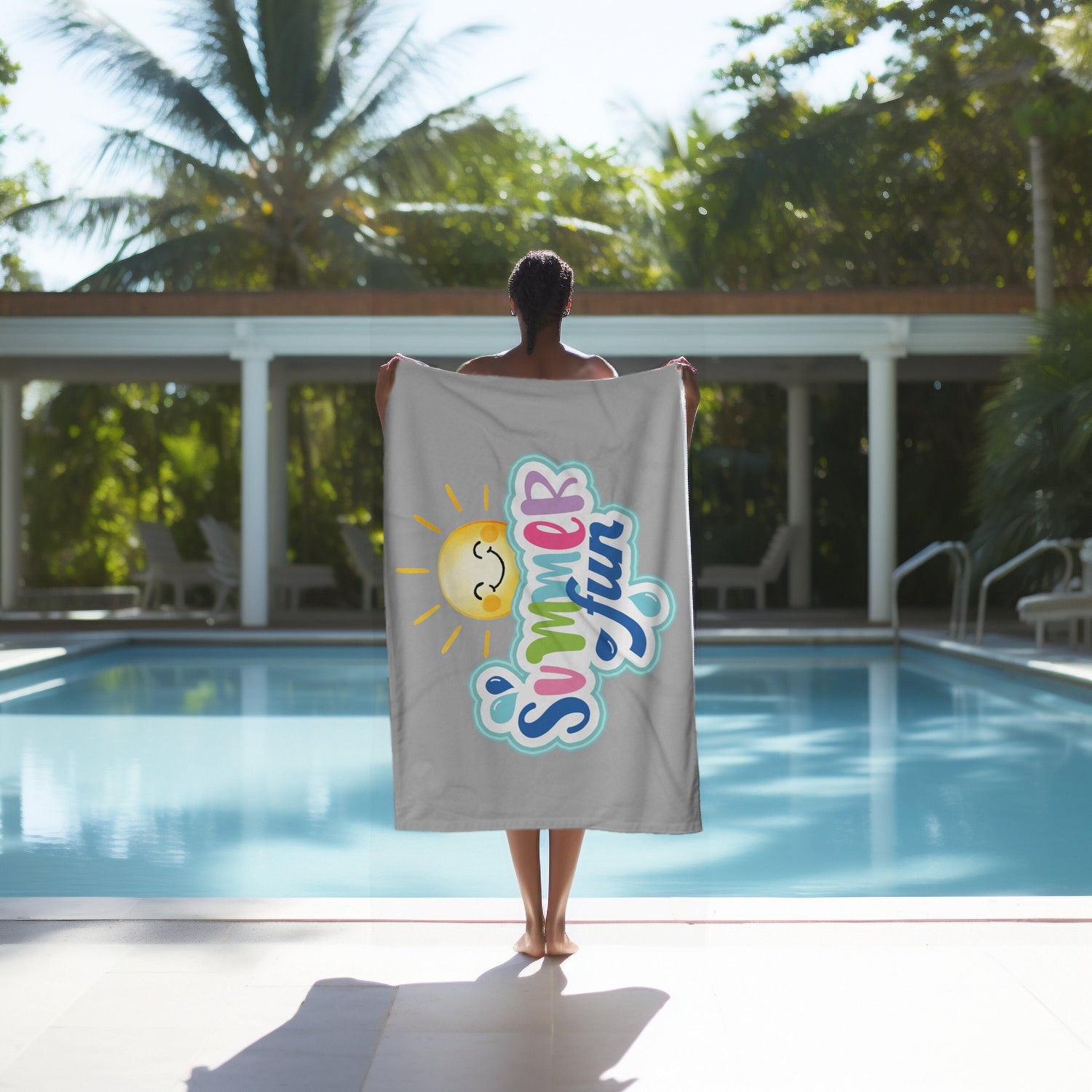 Beach Towel, Oversized Happy Sunny bright colorful Sand Beach Vacation Travel Towel