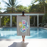 Beach Towel, Oversized Happy Sunny bright colorful Sand Beach Vacation Travel Towel