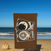 Beach Towel, Brown Celestial Beach Towel, Horoscope Tarot Cards, Great Mystical inspired gift, spiritual inspired gift, Heavy Lush towel