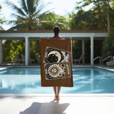 Beach Towel, Brown Celestial Beach Towel, Horoscope Tarot Cards, Great Mystical inspired gift, spiritual inspired gift, Heavy Lush towel