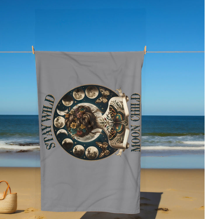 Beach Towel, Celestial Moon Designed Beach Towel, Moon Child Towel, Oversized Soft Beache Towel, Cool Sand Blanket, Vacation Size Towel