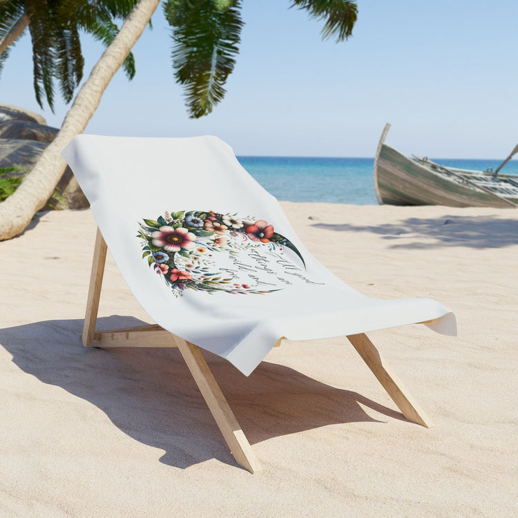 Beach Towel, Soft Thick Lush Celestial Moon Flower White Oversized Summer Beach Day Towel