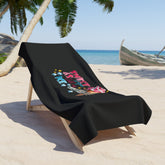 Beach Towel, Lush Soft Thick Black Customized Vivid Color Humorous Print Cotton Oversized Beach Towel