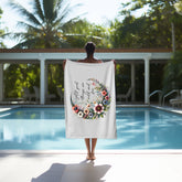 Beach Towel, Soft Thick Lush Celestial Moon Flower White Oversized Summer Beach Day Towel