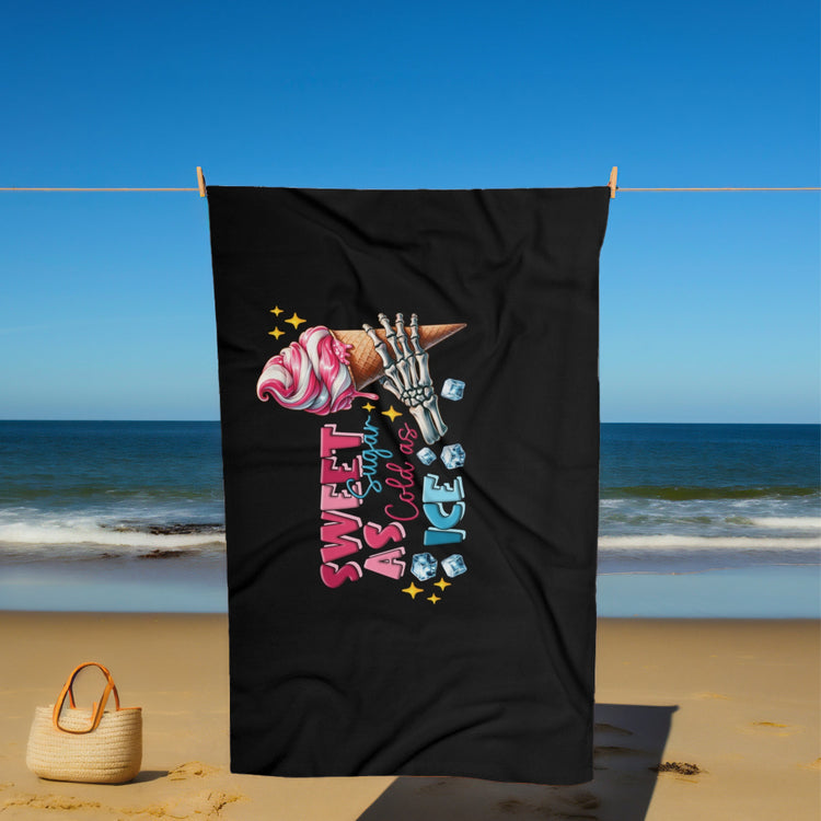 Beach Towel, Lush Soft Thick Black Customized Vivid Color Humorous Print Cotton Oversized Beach Towel