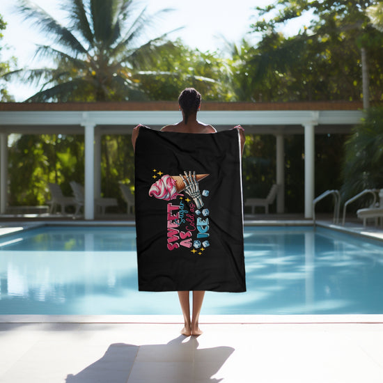 Beach Towel, Lush Soft Thick Black Customized Vivid Color Humorous Print Cotton Oversized Beach Towel