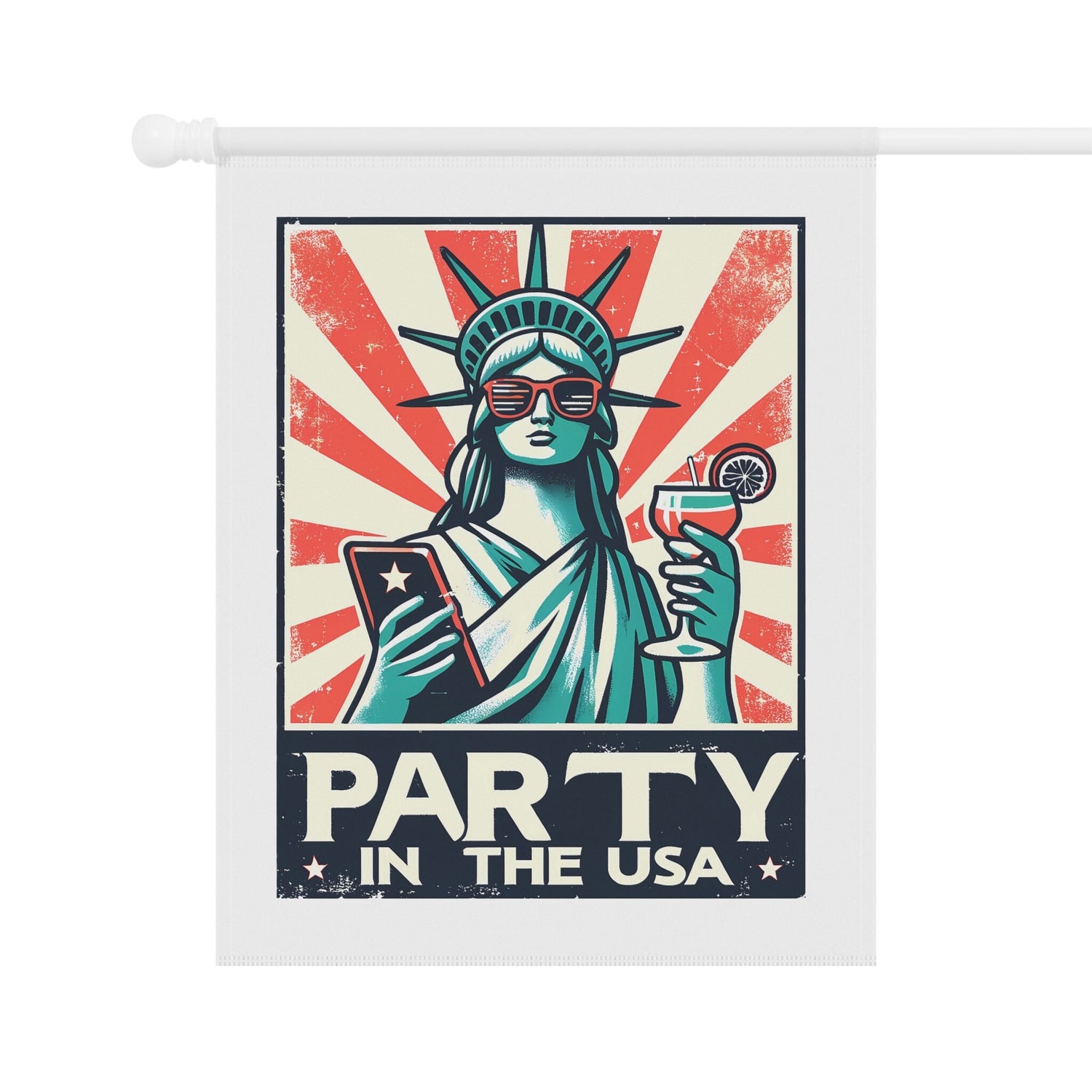Garden & House Banner, party in the USA Statue of Liberty funny humorous decorative front yard garden flag post stand outside decor