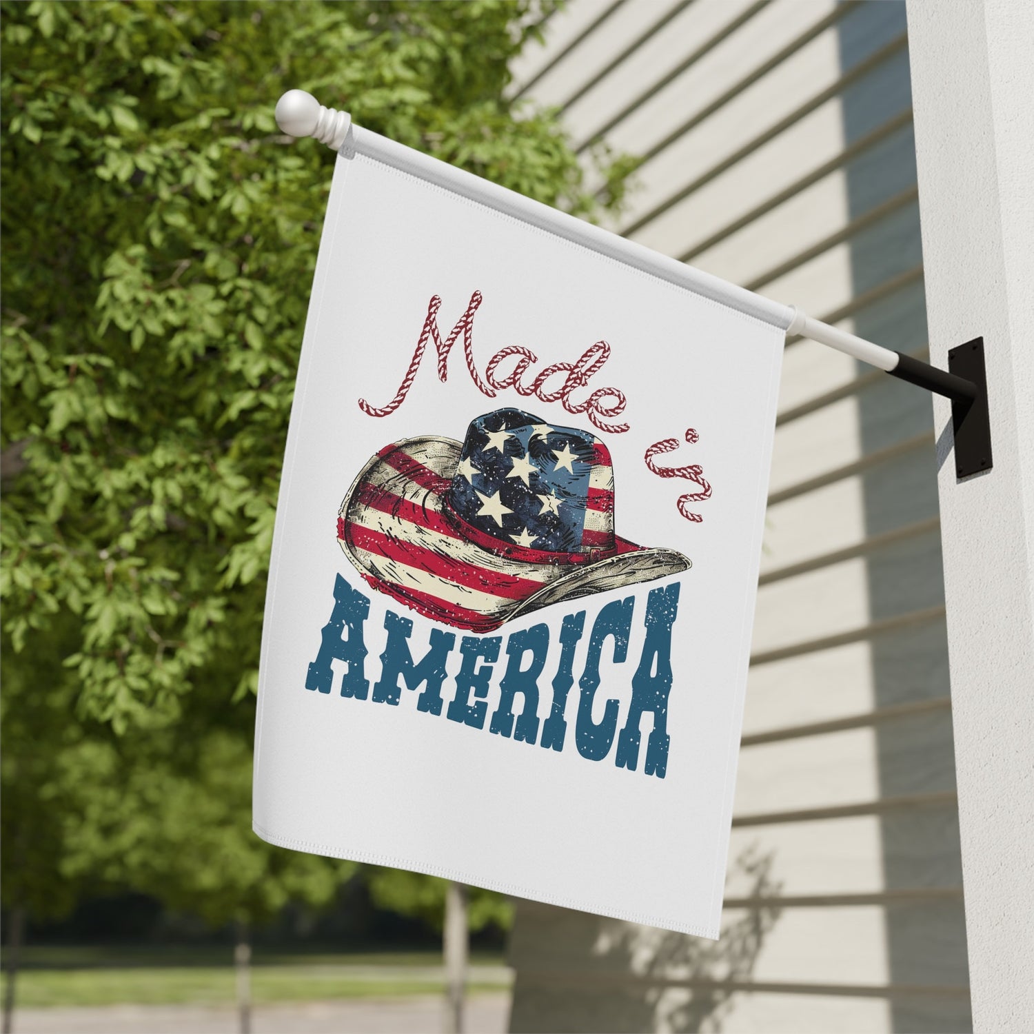 Garden & House Banner, Made In America Patriotic Home Garden Display, Independence Day Celebration Outdoor Banner, Proud American Flag Decor