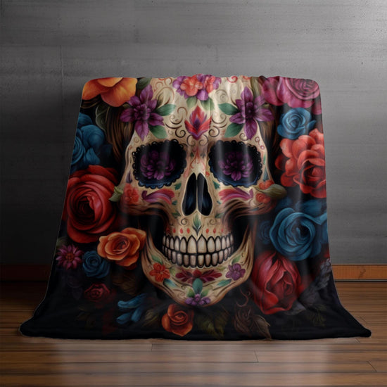 Velveteen Blanket, Day of the Dead, Dia de los Muertos, Sugar Skull, Boyfriend blanket, Spooky Blanket, Gothic Blanket, Halloween, soft lush cozy balankie