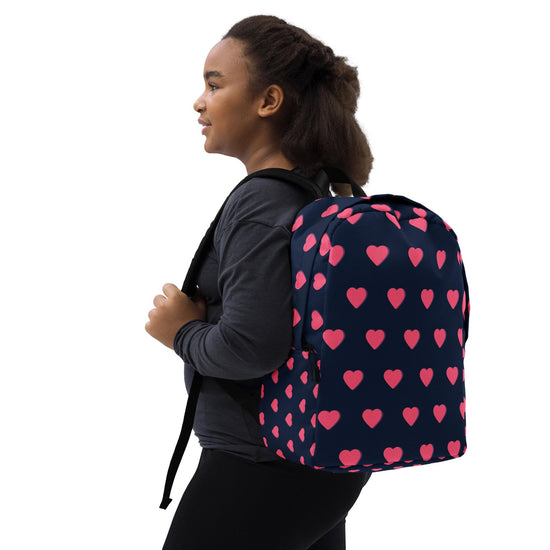 Minimalist Backpack, Navy Pink Hearts stylish back to school accessory all purpose carry bag