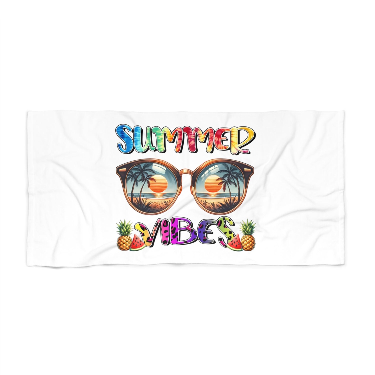 Beach Towel, Summer Vibes White oversized colorful Every Day Fun Travel Beach Towel