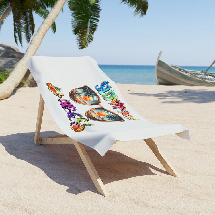 Beach Towel, Summer Vibes White oversized colorful Every Day Fun Travel Beach Towel The Aurora Touch