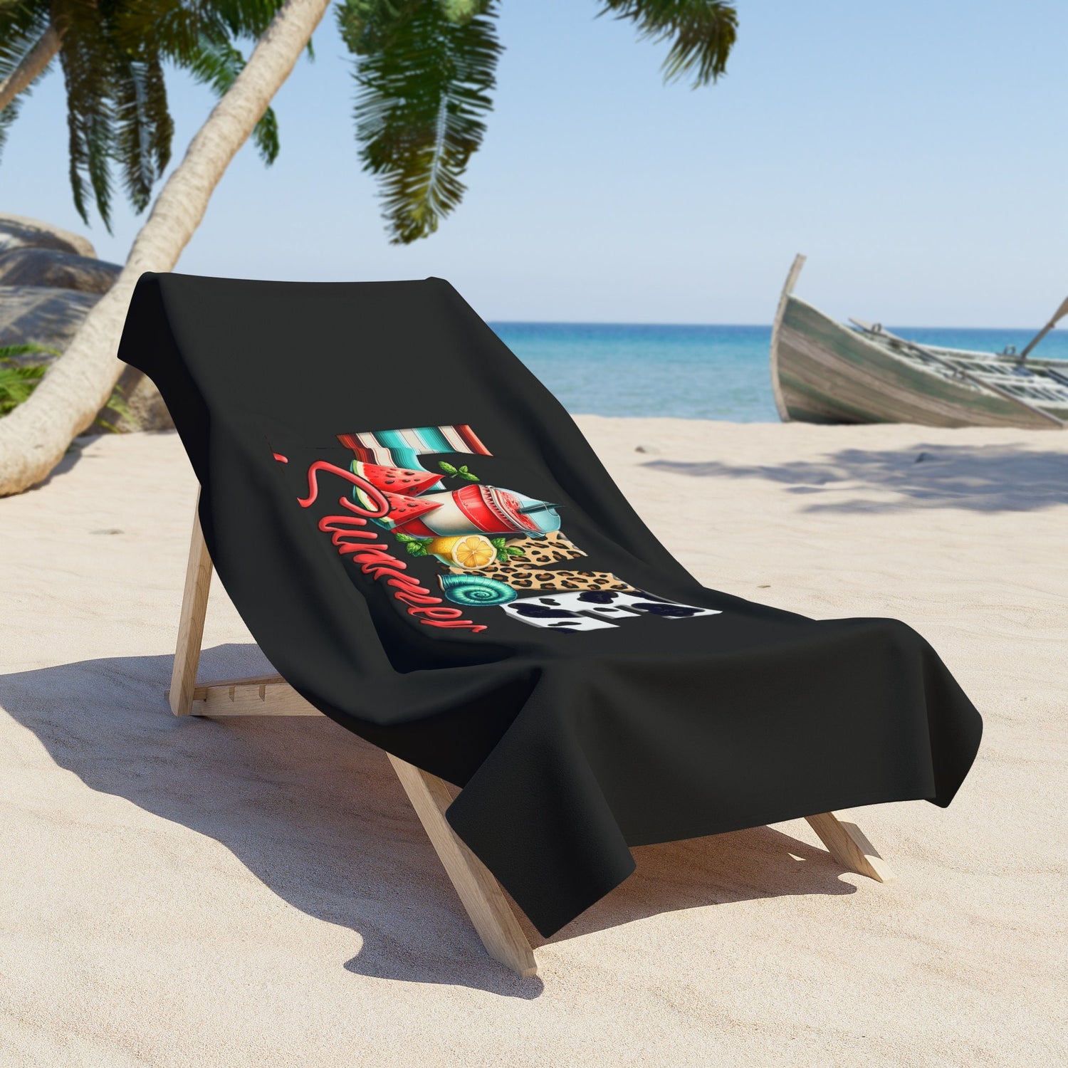 Beach Towel, Summer Love Black Everyday Colorful Large Terry Cloth Lush Fun Beach Sand Towel