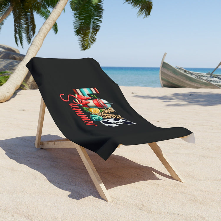 Beach Towel, Summer Love Black Everyday Colorful Large Terry Cloth Lush Fun Beach Sand Towel