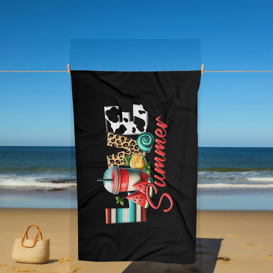Beach Towel, Summer Love Black Everyday Colorful Large Terry Cloth Lush Fun Beach Sand Towel
