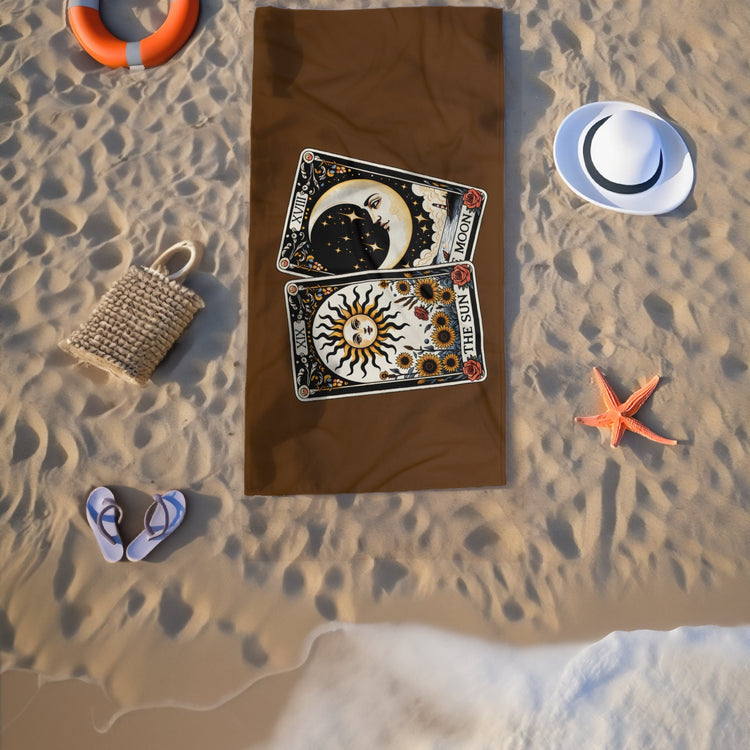 Beach Towel, Brown Celestial Beach Towel, Horoscope Tarot Cards, Great Mystical inspired gift, spiritual inspired gift, Heavy Lush towel