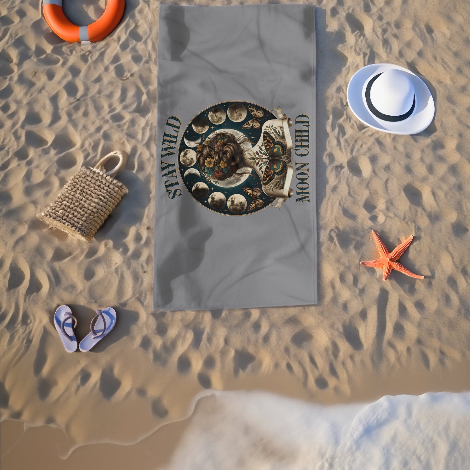 Beach Towel, Celestial Moon Designed Beach Towel, Moon Child Towel, Oversized Soft Beache Towel, Cool Sand Blanket, Vacation Size Towel
