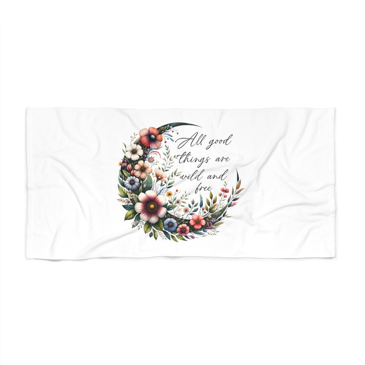 Beach Towel, Soft Thick Lush Celestial Moon Flower White Oversized Summer Beach Day Towel
