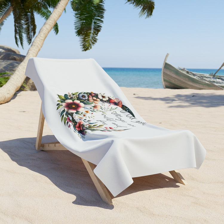 Beach Towel, Soft Thick Lush Celestial Moon Flower White Oversized Summer Beach Day Towel