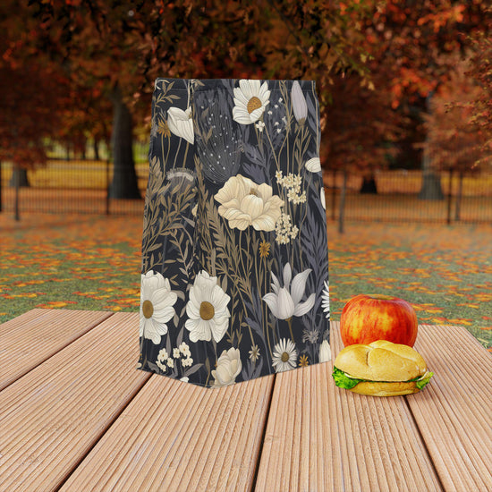 Polyester Lunch Bag, neutral wildflower floral all age work college highschool elementary nurse teacher snack lunch break sack