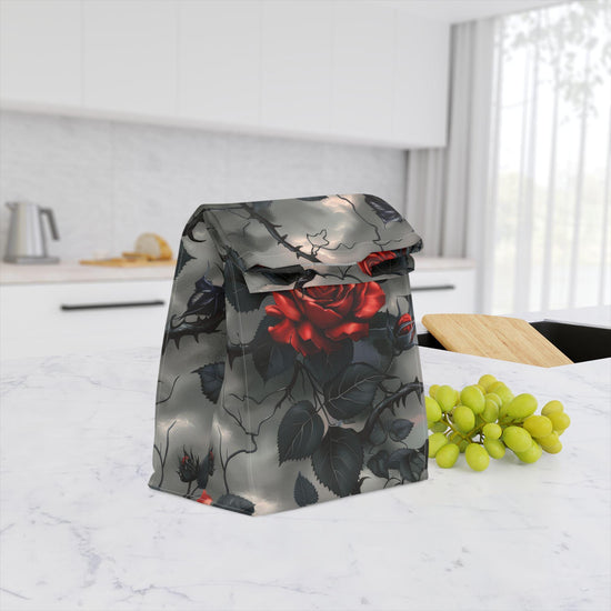 Bolsa de almuerzo de poliéster, estilo gótico, con espinas negras y rosas rojas, ideal para uso diario, informal, para el trabajo, la escuela, el juego, el almuerzo, resistente al agua.