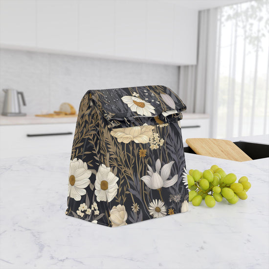 Polyester Lunch Bag, neutral wildflower floral all age work college highschool elementary nurse teacher snack lunch break sack