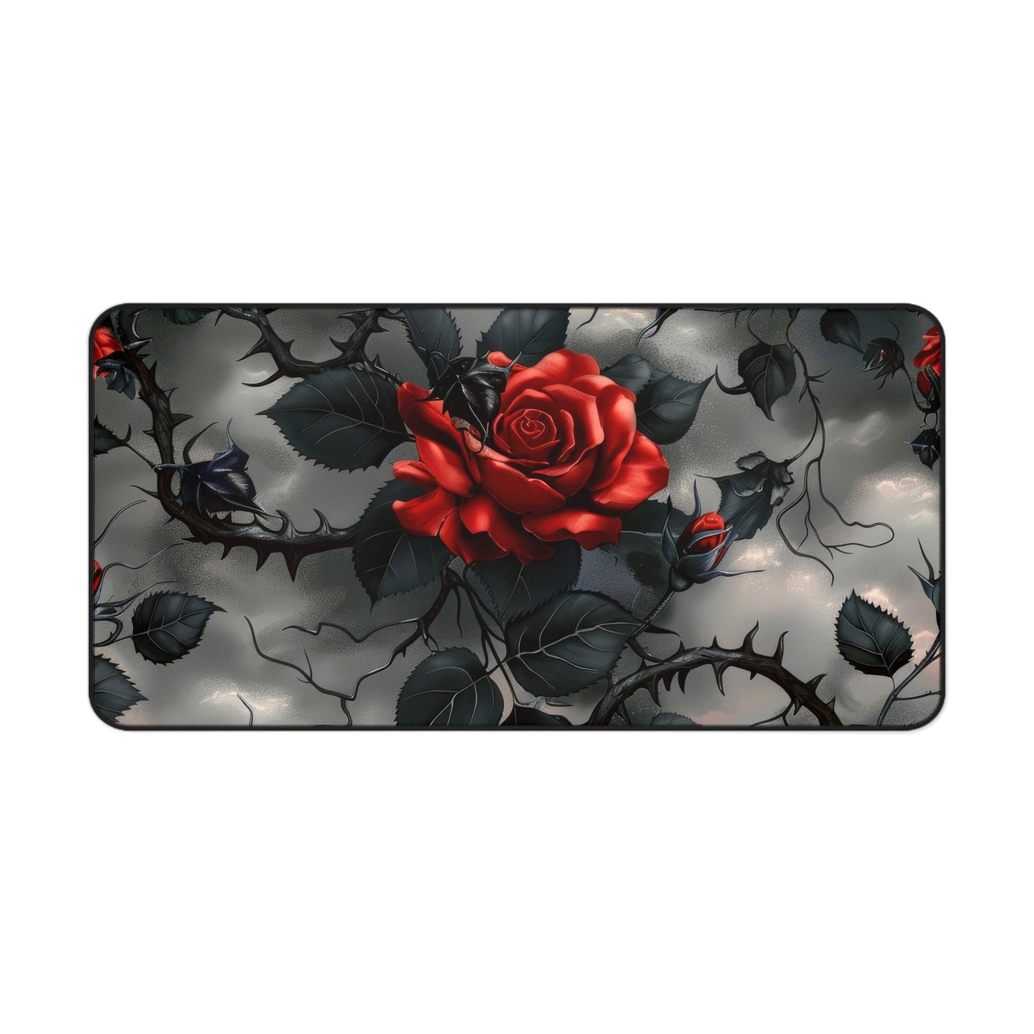 Desk Mat, Bats and Roses cool gothic style red rose black thorn design dorm work office home keypad mouse desk pad great for student