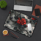 Desk Mat, Bats and Roses cool gothic style red rose black thorn design dorm work office home keypad mouse desk pad great for student