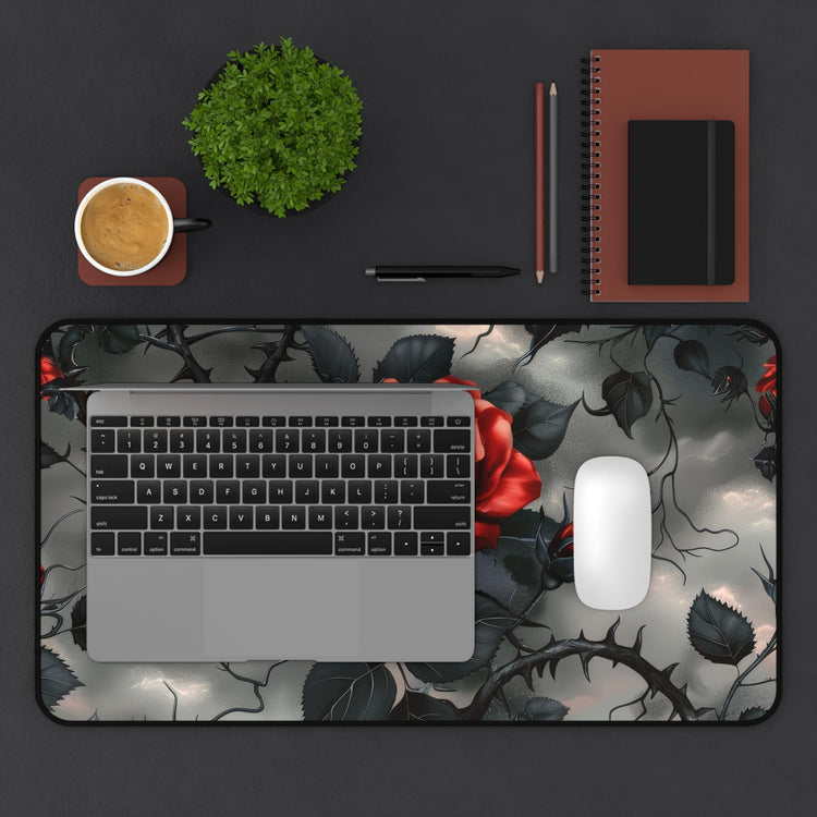 Desk Mat, Bats and Roses cool gothic style red rose black thorn design dorm work office home keypad mouse desk pad great for student