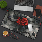 Desk Mat, Bats and Roses cool gothic style red rose black thorn design dorm work office home keypad mouse desk pad great for student
