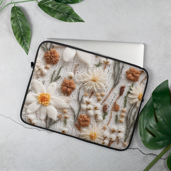 Laptop Sleeve, crotchet pretty floral pattern print office school student computer travel carry stylish minimilist pouch great gift