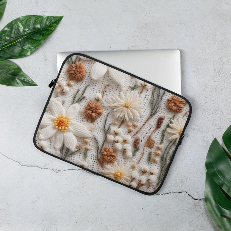 Laptop Sleeve, crotchet pretty floral pattern print office school student computer travel carry stylish minimilist pouch great gift