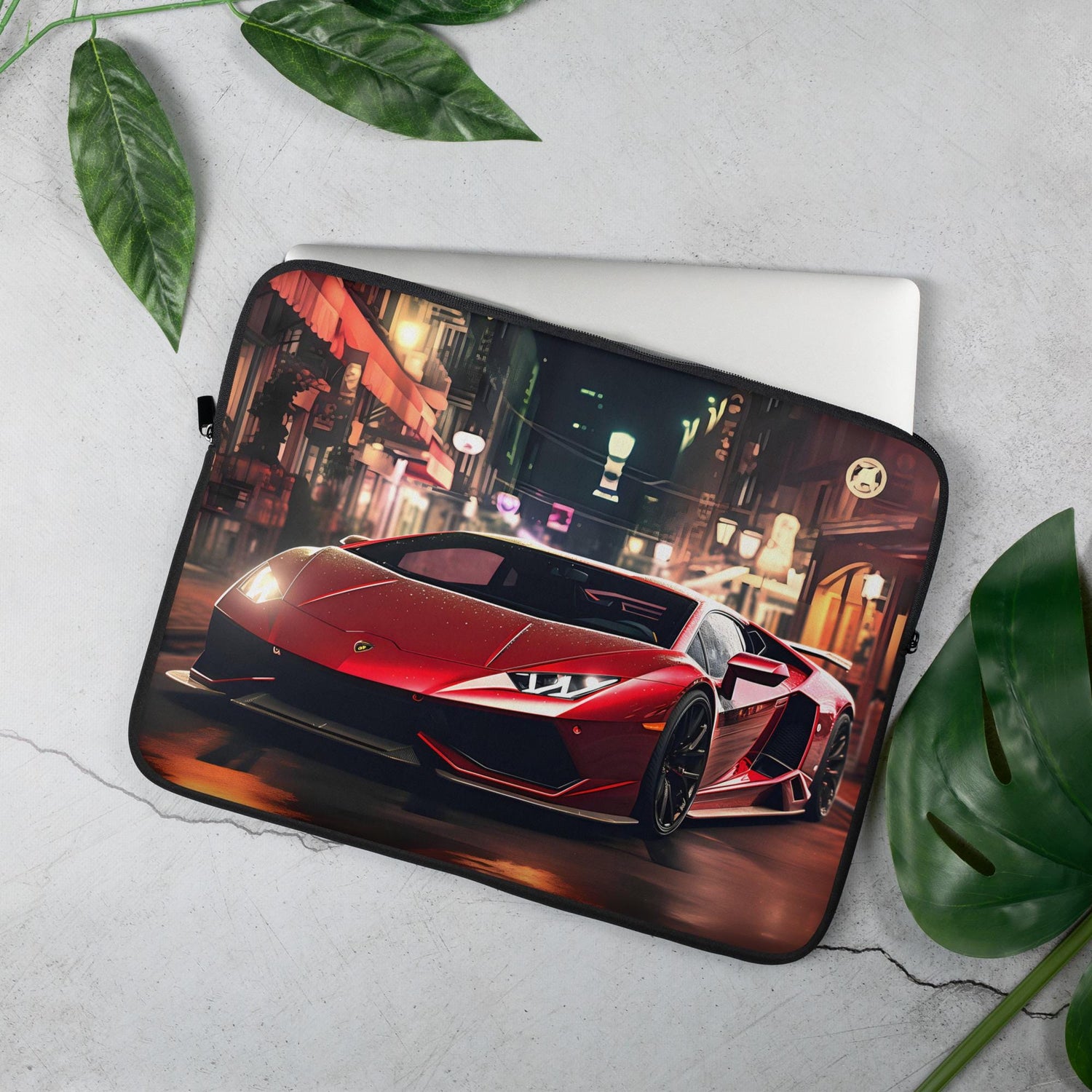 Laptop Sleeve, Red lamborghini on the street design computer ipad kindle holding travel school work teacher carrying sack pouch cover
