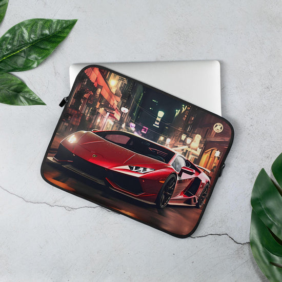Laptop Sleeve, Red lamborghini on the street design computer ipad kindle holding travel school work teacher carrying sack pouch cover