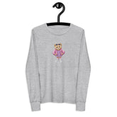 Youth long sleeve tee, Female child cute adorable fashion girlie Teddy Bear design wear for everyday casual classroom playground school day